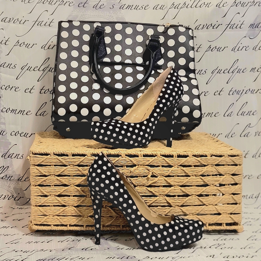 BCBGeneration Black and White Polka Dot Platform Pumps